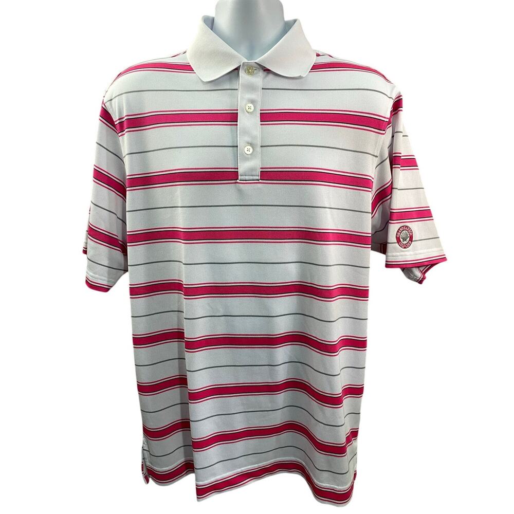 FootJoy Stripe Mens Size Medium Golf Performance Polo Shirt Stretch Golf Crest